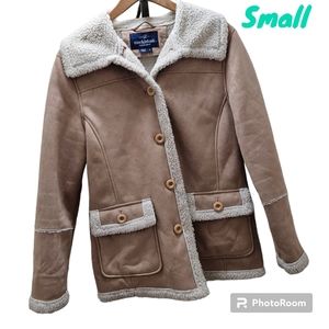 Mackintosh New England Shearling Sherpa Peacoat Winter Jacket Tan Womens Small